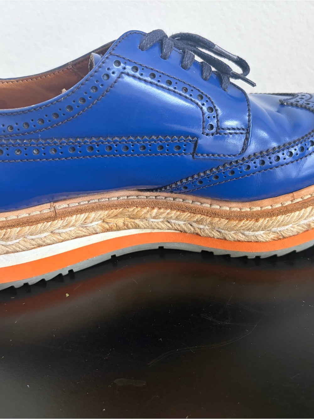 Prada oxford cobalt spazzolato leather upper with brogue size 5.5 - Picture 7 of 7